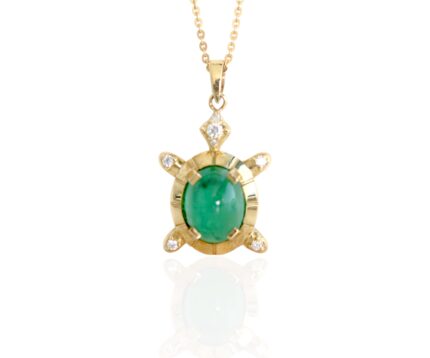 Turtle Pendant made with Natural Emerald and Diamonds in 18K Gold