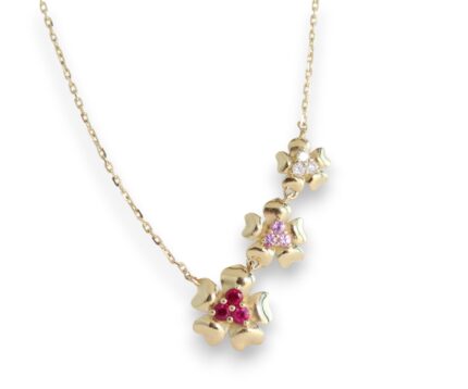 Ruby and Pink Sapphire Flower Pendant with Natural Diamonds in 18K Gold